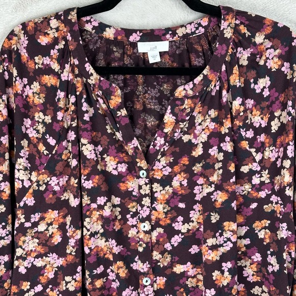 J Jill Top Womens 2X Plus Burgundy Floral Long Sleeve Button Down Casual Office - Picture 2 of 12
